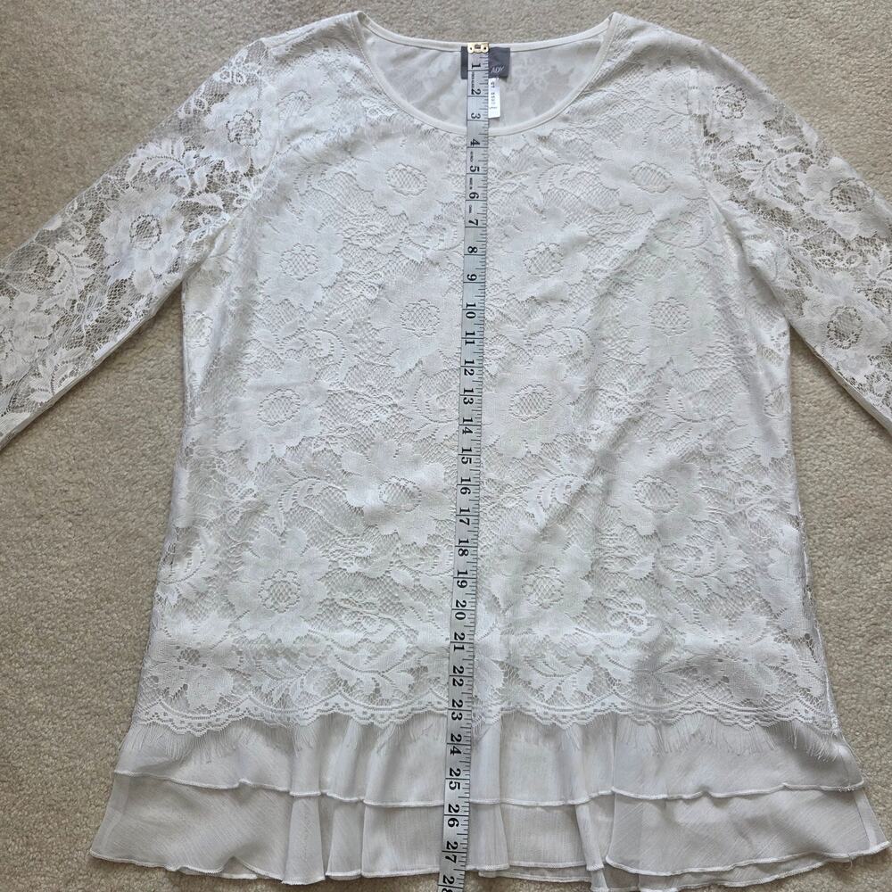 Fair Lay 10 Lace Dressy Layered Pullover 3/4 Sleeve Scoop Neck Blouse Top Ivory - Picture 14 of 16